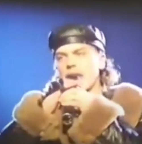 An image of Junior Gee on stage at the 1985 event, Hip Hop At The Hippodrome